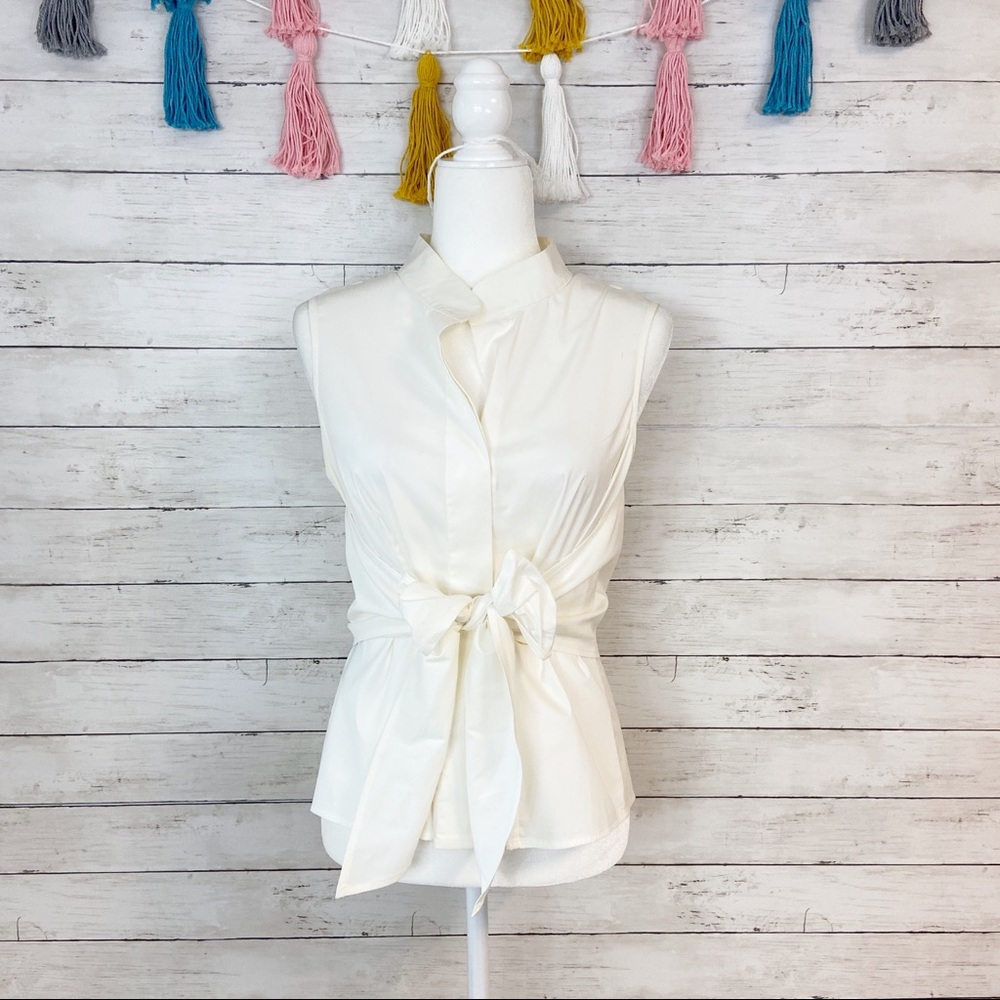 Carlisle Cream Sleeveless Tie-Waist Blouse